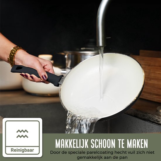 COOCK Kasserolle Induktion - 3100ml - Spezielle Antihaftbeschichtung - Ergonomische Kaltgriffe - Recyceltes Aluminium - Schwarz/Weiß - Inklusive E-Book