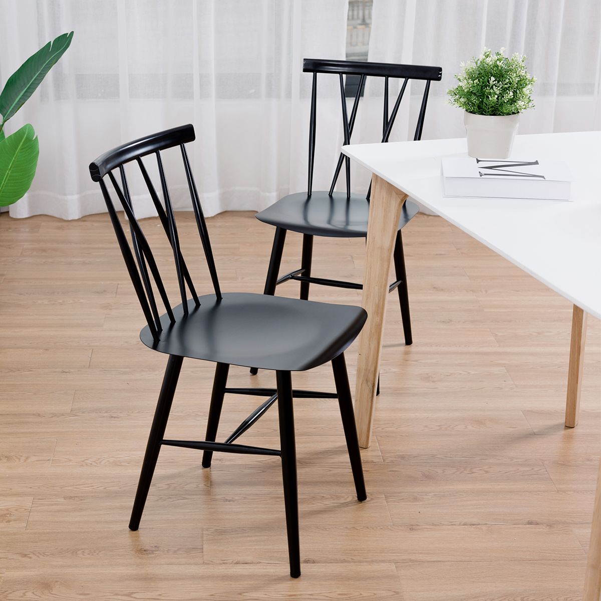 coast 2er-Set schwarze Metall-Esszimmerstühle - 40 x 51,5 x 82 cm - Küche/Esszimmer/Bar