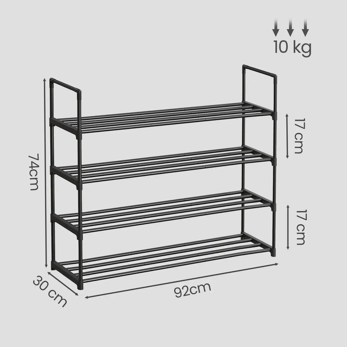 JOYFURNOS Schuhregal, 4-stöckig – schwarz – 30 × 92 × 74 cm
