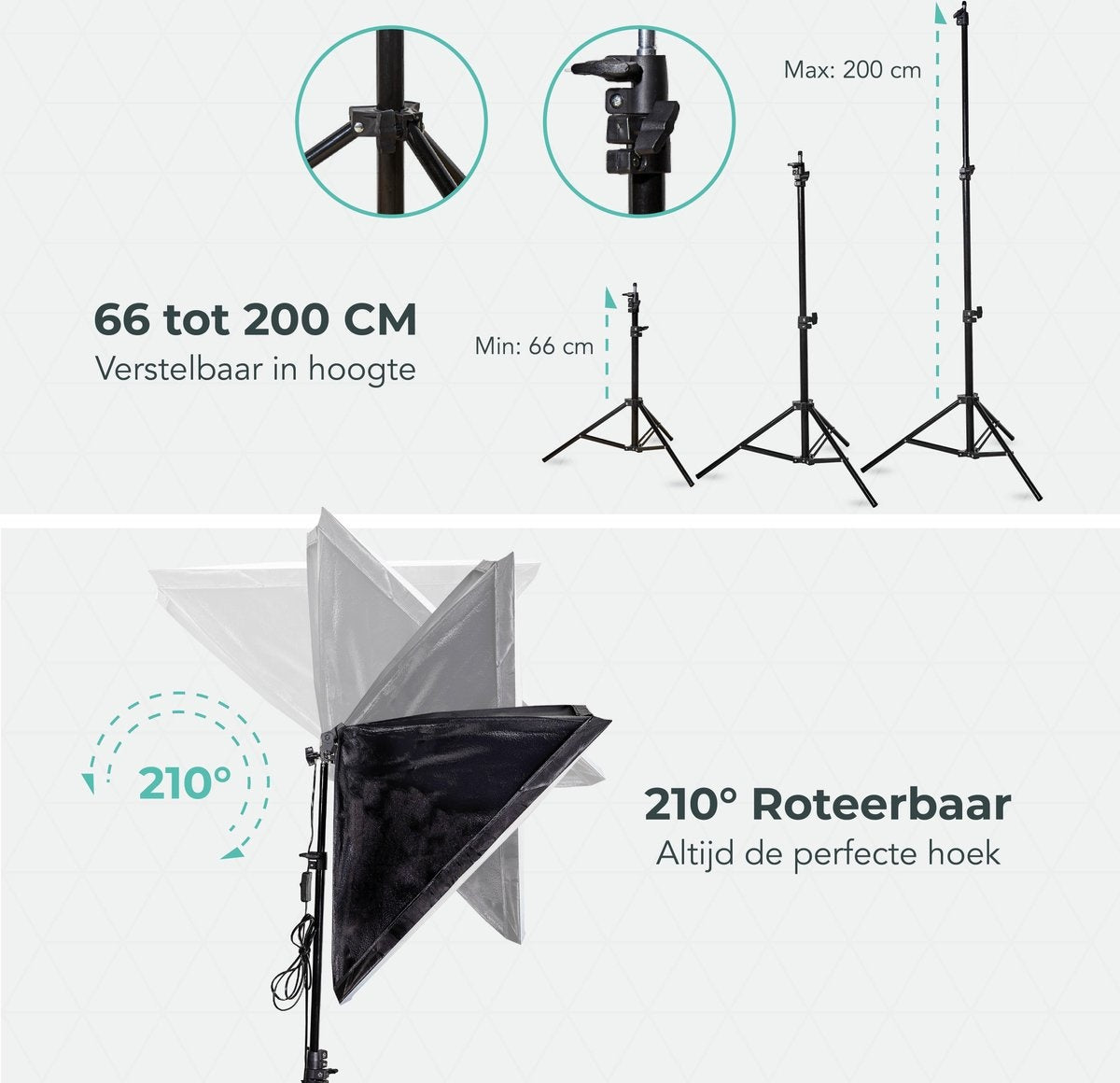 LifeGoods Softbox Studioleuchte - Komplettset mit Tragetasche - 50x70 cm - Schwarz