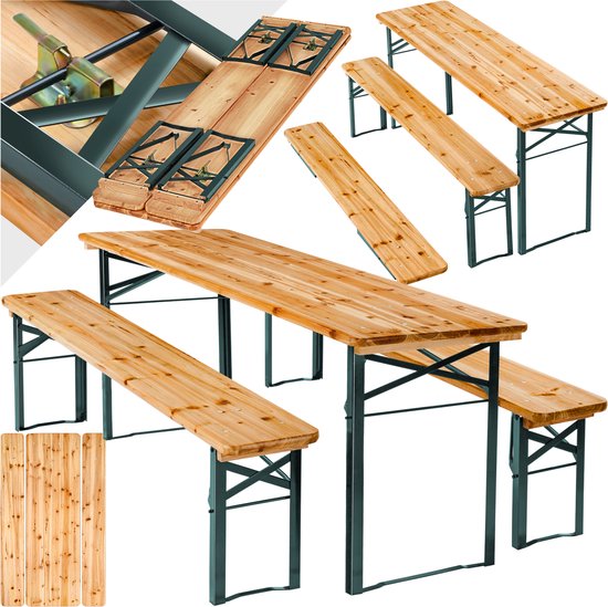 tectake - Biertisch mit 2 Bänken - 8 Personen - 170 cm lang - 3-teiliges Biertischset mit Klapptisch und Bänken - Gartentisch - Bierbank Oktoberfest