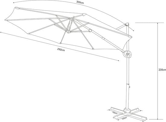 AXI Solea Schwebeparasol Ø 300 cm Anthrazit/Grau inkl. Schutzhülle – Pulverbeschichtetes Gestell mit Kreuzfuß – Um 360° drehbar – UV-beständiges Tuch