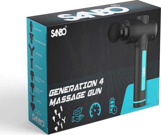Sanbo Massage Gun - Generation 4 - Mit 8 Aufsätzen und 30 Stufen - In Zusammenarbeit mit Physiotherapeuten - Professionell - Sport- und Entspannungsmassagegerät - Massage Gun