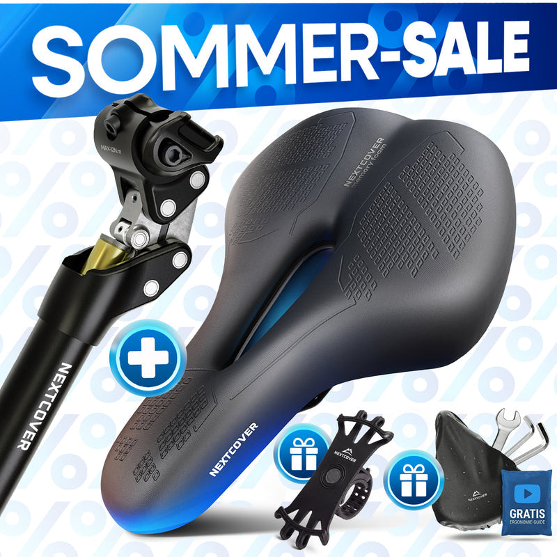 Nextcover ComfortSet MAX – Fahrradsattel + gefederte Sattelstütze – E-Bike/Sport – Schwarz