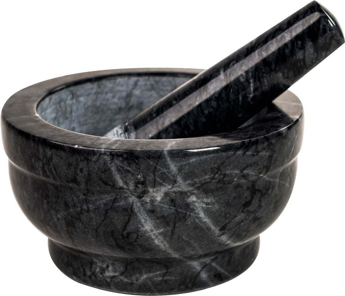 Coninx Mörser - Mörser mit Stößel - Gewürzstampfer - Ã˜15 X H8CM - Schwarzer Marmor poliert