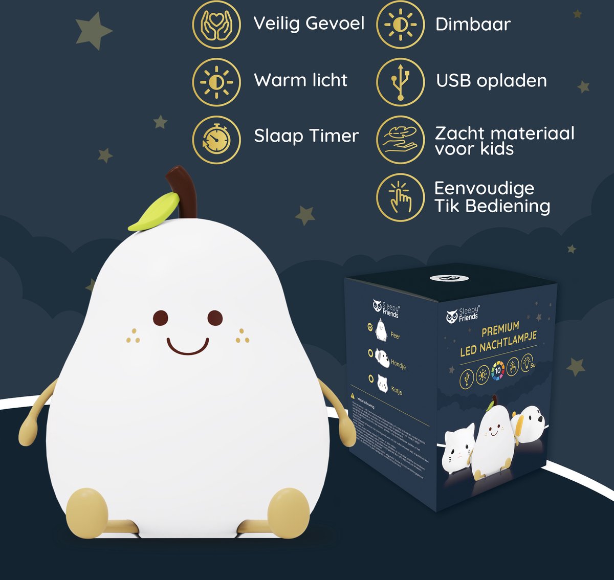 Sleepy Friends Kinder-Nachtlicht Bär 95x97x100mm - 8 Farben - Dimmbar, USB aufladbar - Nachtlicht für Baby & Kind