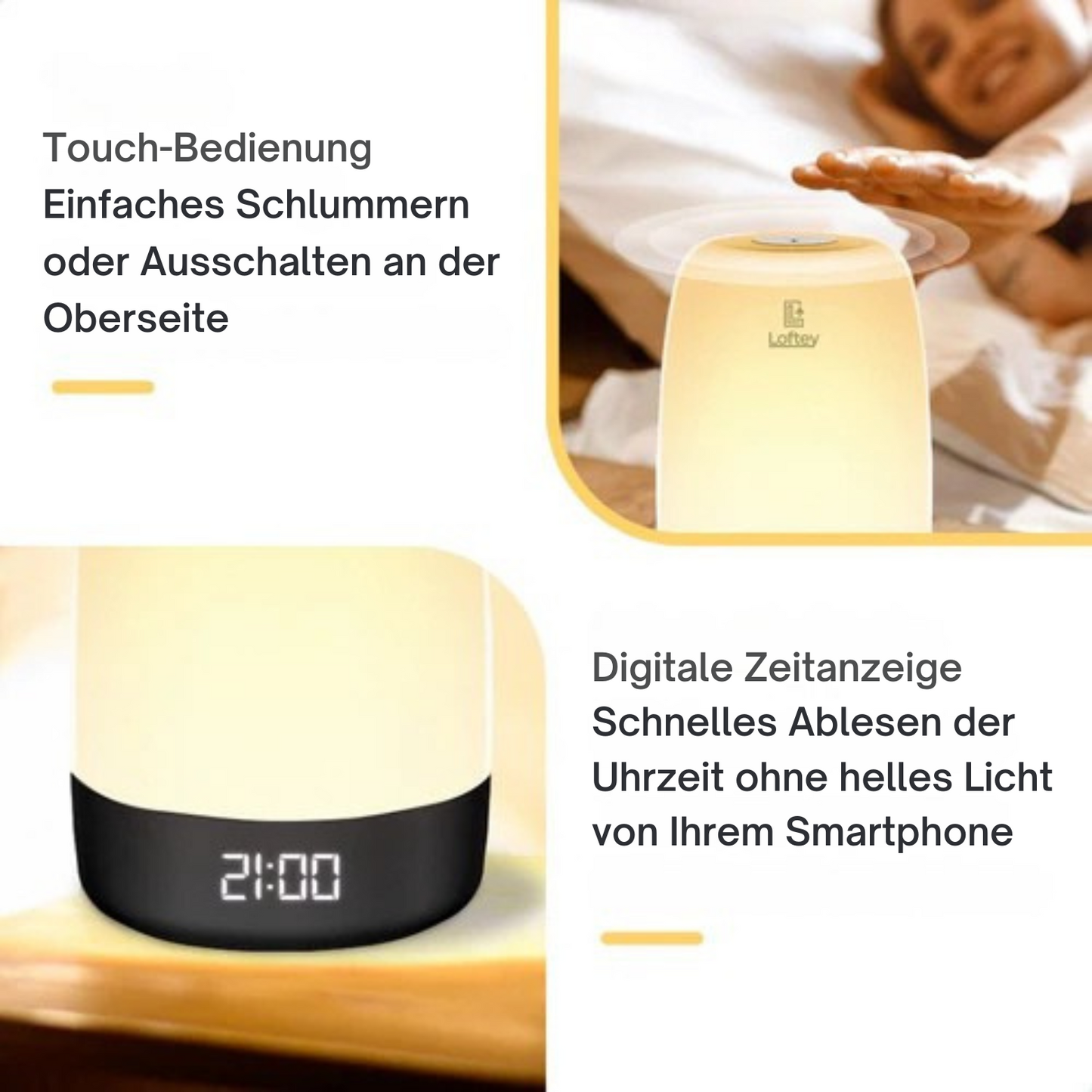 Loftey - Lichtwecker - 5 Naturgeräusche - Snooze-Funktion - Weiß