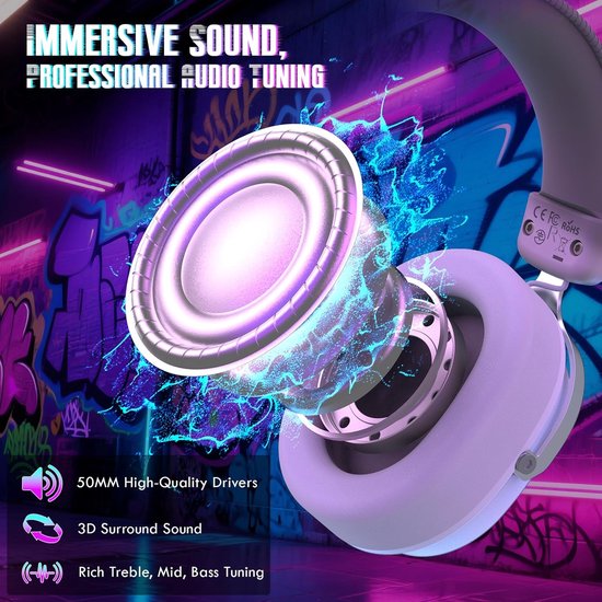 ATTACK SHARK L30PRO Kabelloses Gaming-Headset – 7.1-Surround-Sound – 50-mm-Treiber – 20 ms geringe Latenz – abnehmbares Mikrofon mit Geräuschunterdrückung – Rahmen aus Aluminiumlegierung – Tri-Mode-Konnektivität – Over-Ear-Headset – Weiß