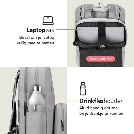 ONYX Rucksack 20L mit Laptop-Fach - Abnehmbare Organizer-Tasche - Damen und Herren - Laptop-Tasche - Schultasche - Rucksack - Grau