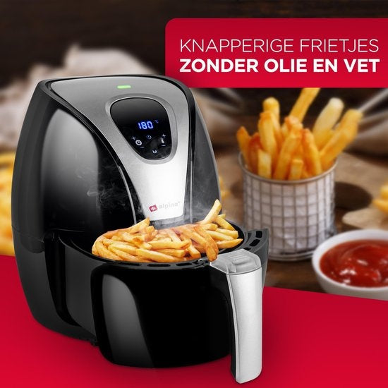 Alpina Heißluftfritteuse L - 2,4 Liter - 80-200Â°C - Timer - 1500 Watt - Schwarz