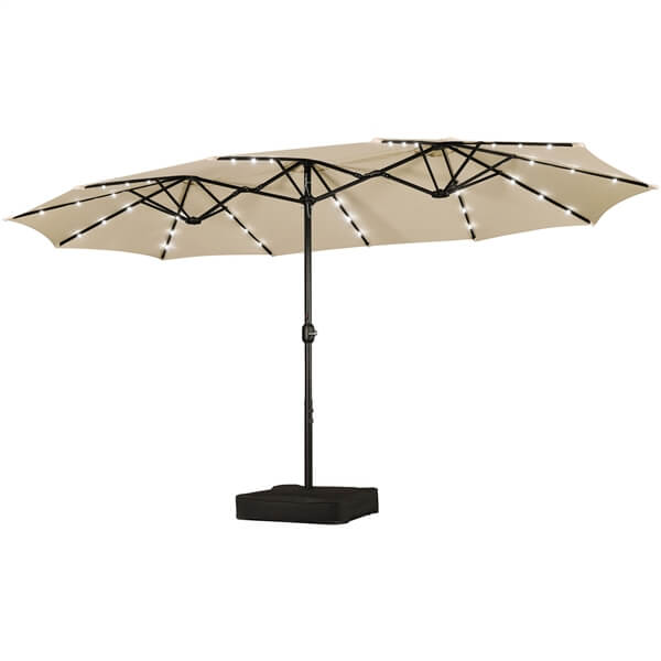 Yaheetech Doppelter Terrassenschirm 15 ft – 36 Solar-LEDs – inklusive Sockel/Sandsäcke