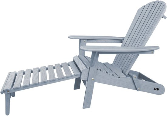 AXI Alexa Adirondack-Stuhl Grau – Mit Fußhocker – Loungesessel aus Holz mit Armlehnen – Zusammenklappbar – Hohe Rückenlehne – Gartenstuhl – 147 x 78,5 x 89 cm – 100 % FSC-zertifiziertes Hemlock-Holz