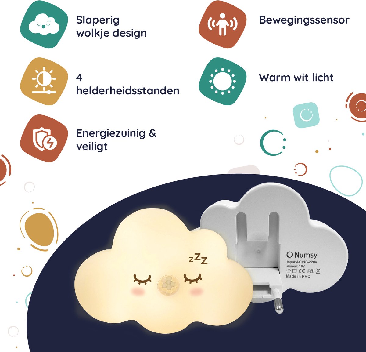 Numsy Lumo Babyzimmer-Nachtlicht - Bewegungssensor - 4 Helligkeitsstufen