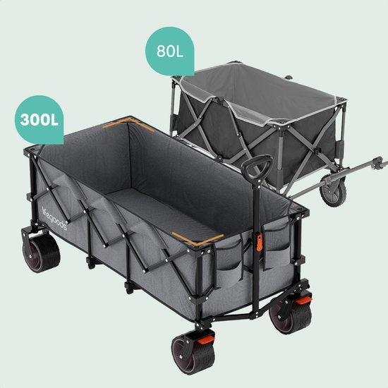 LifeGoods Wagon - XXL - faltbar - 300L - 150KG Tragfähigkeit - Grau