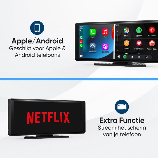 CarMe CarPlay Bildschirm - 10 Zoll - Apple CarPlay & Android Auto (Wireless) - Touchscreen - Navigationssystem