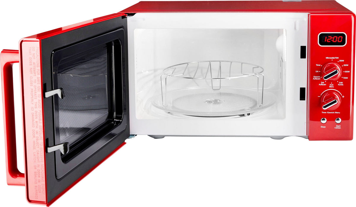 Hanseatic Mikrowelle AG720CE6-PM – 20 Liter – 700 W – Grill 1000 W – Retro-Rot – 44 x 26 x 36 cm