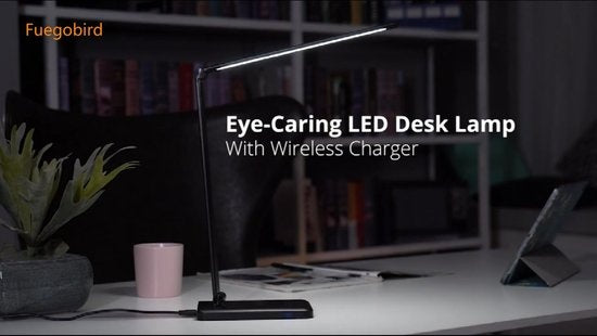 Fuegobird EK009 LED-Schreibtischlampe - kabelgebunden - kabelloses Laden für Telefon - dimmbar - klappbar - Smart Touch - Qi-Technologie - Schwarz