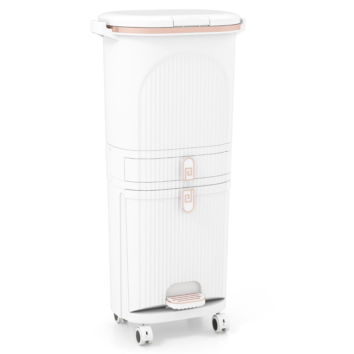 Coast Treteimer mit drei Fächern – Mülltrennung – mit Rollen und Schublade – weiß – 43 x 29 x 82,5 cm