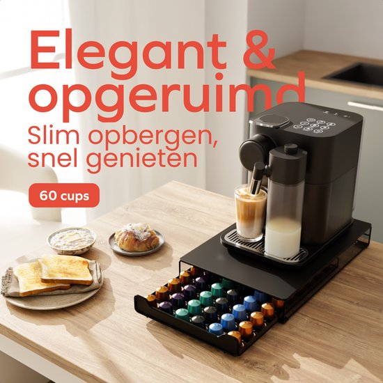 KitchenBrothers Kaffeekapselhalter – Kapselhalter – Passend für Nespresso – 60 Kapseln – Kapselhalter – Mit Schublade – Schwarz