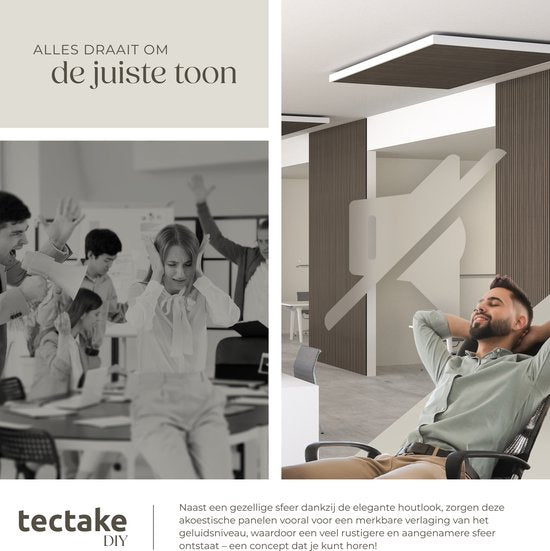 tectake® Akustikplatten – 4er-Set – Akustik-Wandplatte – 50 x 110 cm - 2,2 m² - Wandpaneele mit anpassbarer Größe - Lattenwand aus MDF und Holzfurnier - Schalldämmung - Stilvolle Wanddekoration - Einfache Montage - Eiche-Grau
