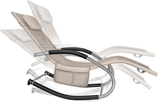 tectake® Liege Taya - Ergonomische Liege für Garten, Terrasse, Balkon - Relaxsessel mit Wippfunktion - Gartenstuhl mit bequemen Armlehnen, Kopfstütze und Ablagefach - wetterfest und wasserabweisend - 120kg Tragkraft - Beige