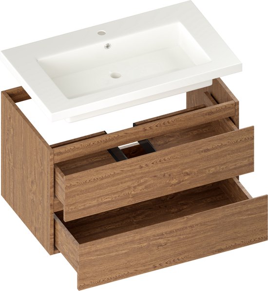 Mirlux Badmöbel Warm Oak 80 cm - Waschbecken Weiß - Badmöbel-Set - Waschbeckenschrank Warm Oak