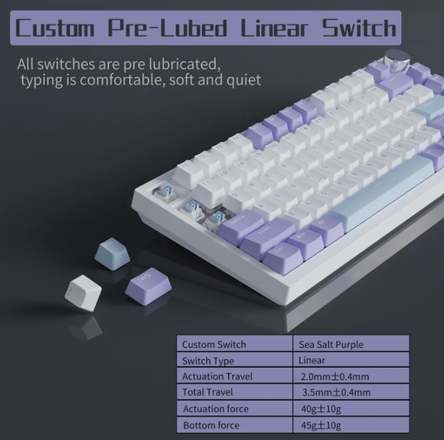 AJAZZ AK820 Mechanische Gaming-Tastatur – 75 % – 82 Tasten – US-QWERTY – RGB – Lila