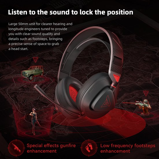 TAIDU THS318 2.4GHz Wireless Gaming Headset - Over-Ear-Kopfhörer - mit Mikrofon - Geeignet für PS4/PS5, Nintendo Switch - Schwarz