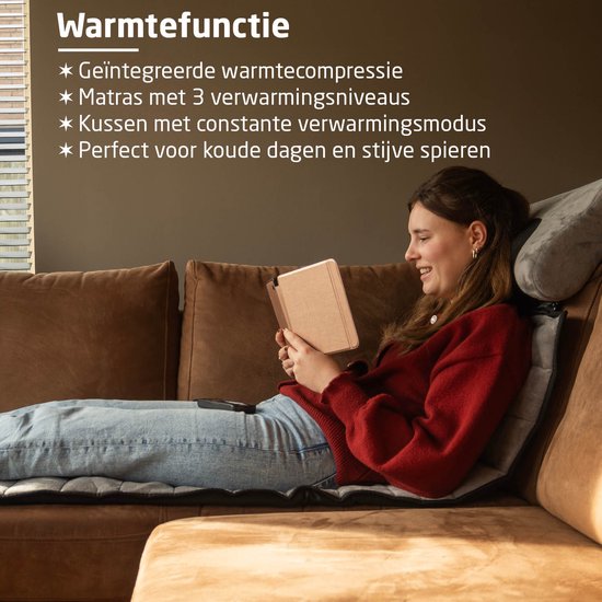 BREND - Elektrische Massagematratze und Kissen - BR-2230 - 5 Vibrationsmodi - 3 Intensitäten - 170 x 55 CM - Grau