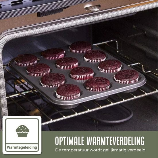 COOCK - Muffin Bakvorm met 12 Cupcake Vormpjes - Non Stick | Incl. Papieren vormpjes & E-book