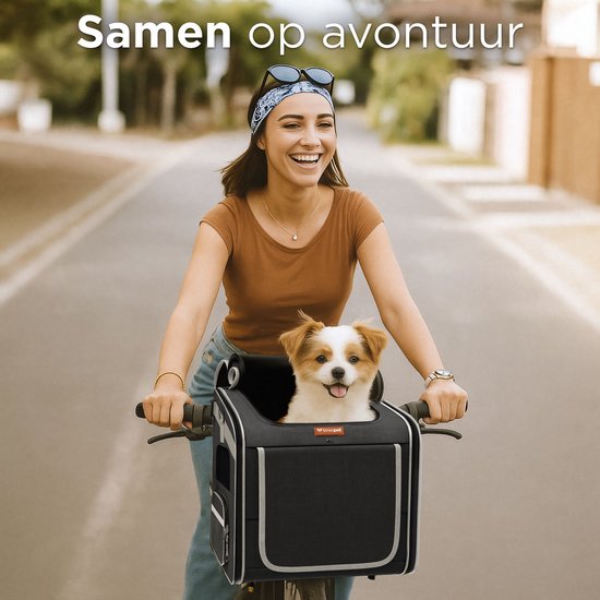 Trevopet® Hundefahrradkorb - 4-in-1 Fahrradkorb Hund, Tragetasche, Rucksack & Autositz - Geeignet für Elektrofahrräder - Für Hunde bis zu 8 kg - Schwarz