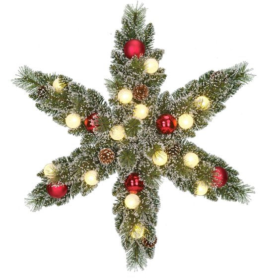 Black Box Trees Kaprun Weihnachtskranz Stern mit warmweißen LED-Lichtern - Ø60 cm - Grün gefrostet, Rot