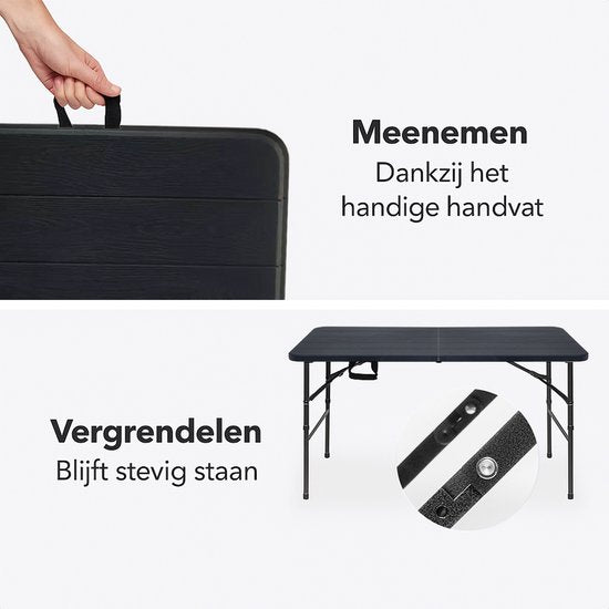 LifeGoods Klapptisch - 180x74 cm - Stabiler Klapptisch - Wetterfest - Klappbarer Esstisch - Campingtisch - Klapptisch für drinnen und draußen - Schwarze Holzmaserung