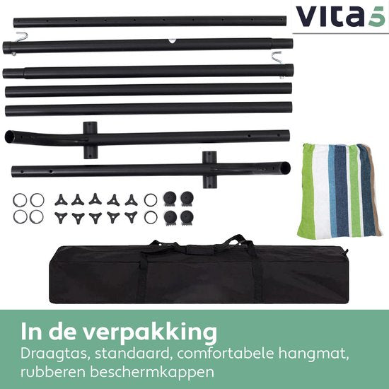 Vita5 - Hängematte - mit Ständer - 2 Personen - bis zu 205 kg - inkl. Tragetasche - Blau/Grün