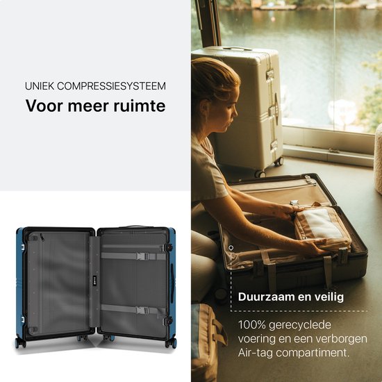 ONYX Hybrid Pro Check-in Koffer - Large 100 Liter - Recyceltes Polycarbonat und reißverschlussloses Design - Mit TSA-Schloss und Spinner-Rädern - Mit Laptopfach - Glacier Blue