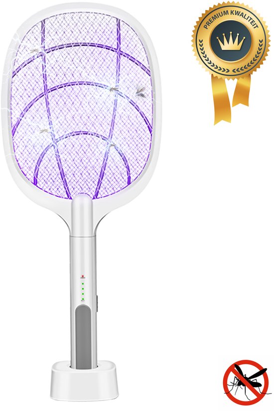 TTD® Premium Elektrische Fliegenklatsche und Mückenlampe Wiederaufladbar - 2 Stufen Fliegenklatsche und Mückenlampe - 2500 Volt - Mit Sicherheitsnetz - UV Licht - Fliegenfänger - Fliegenlampe - Mückenlampe für Innen und Außen - Mückenfänger - Insektenlamp