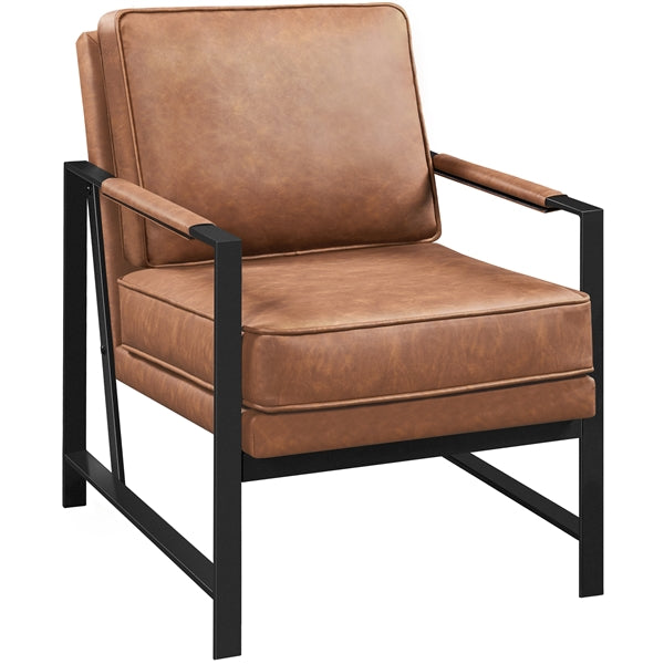 Yaheetech Retro-Loungesessel – Kunstleder mit schwarzem Metallgestell – Hellbraun – 64 x 80 x 81 cm
