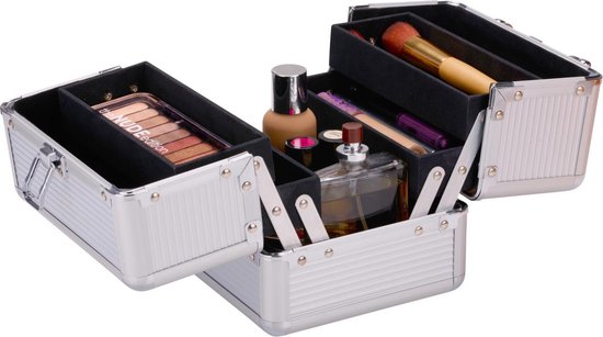 Touch Of Beauty Schminkkoffer Silber - Kosmetischer Organizer - mit Griff und Schlüsselschloss