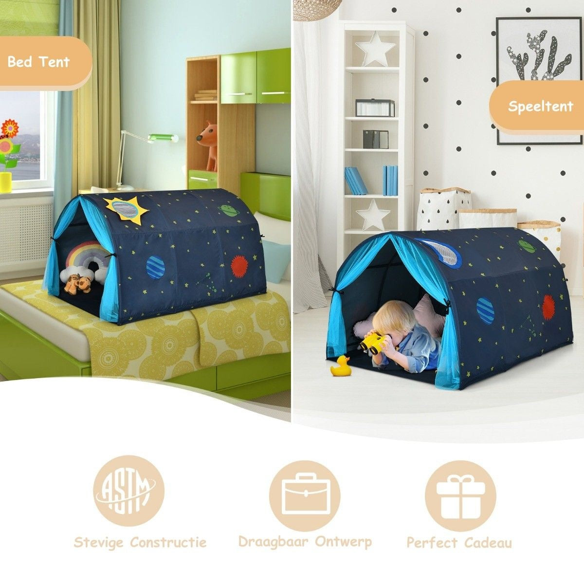 Coast Cot Princess Kinderspielhaus Kinderzelt mit Fenster & Tasche & Vorhang Blau
