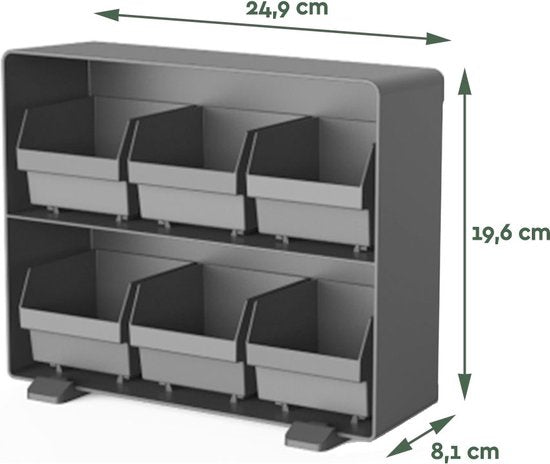 BRASQ Tee-Organizer Schwarz TB100 – Teedose mit 6 Fächern – Küchenorganizer – Teedose – Teebeutelhalter – Platzsparendes Aufbewahrungssystem