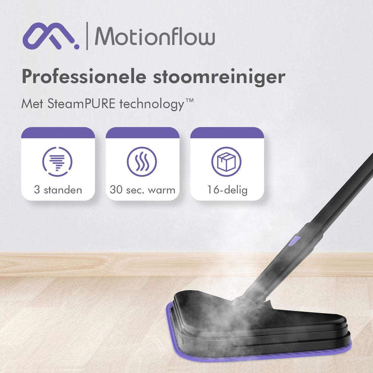 Motionflow - 16-in-1 Dampfreiniger - Fleckenreiniger - Tiefenreinigung für Boden, Sofa, Bad und Teppich - Schwarz