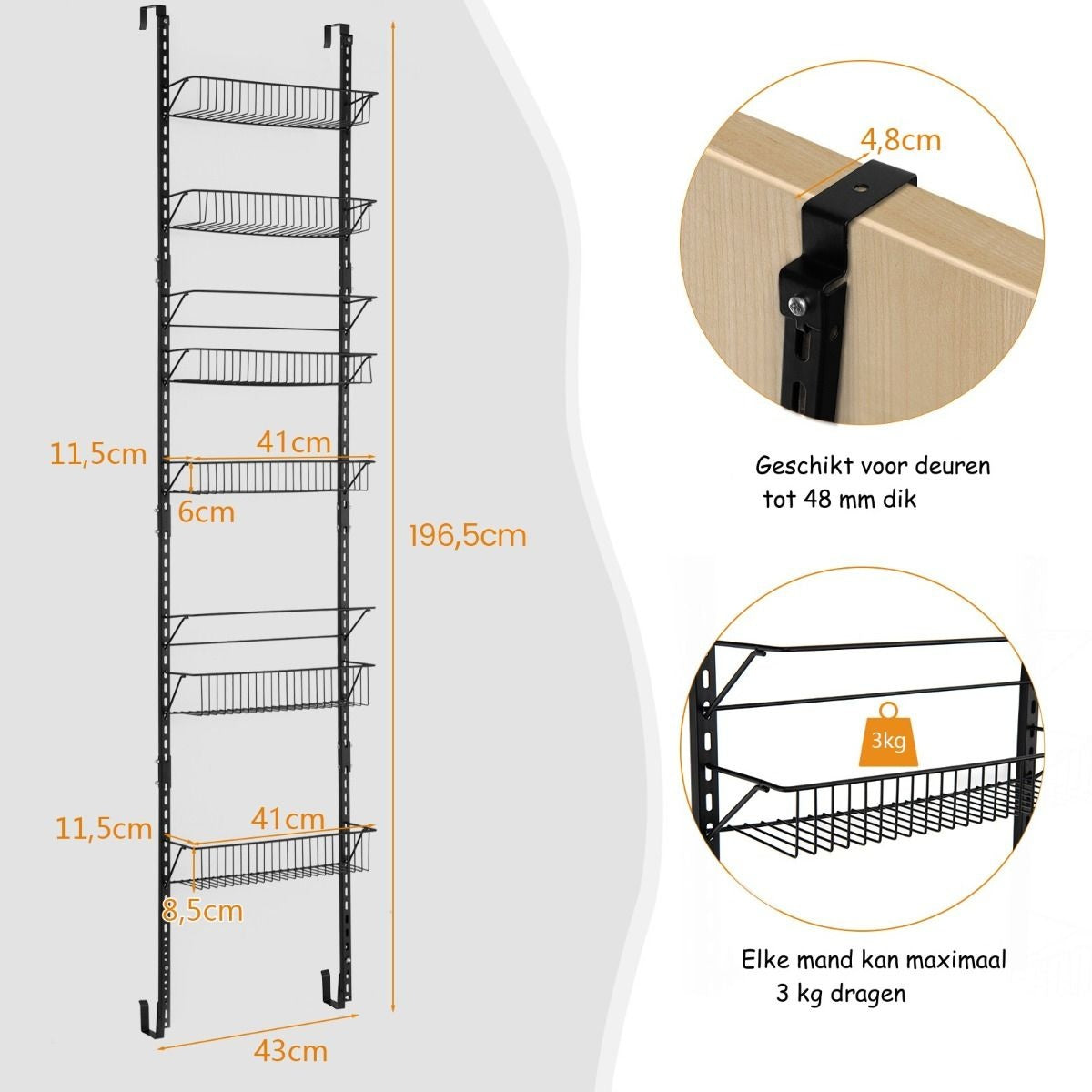Coast Storage Rack - 6 Schichten - 43 x 13 x 196,5 cm - Schwarz - Eisen