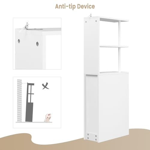 Eugad Schmaler Badezimmerschrank mit Schubladen und verstellbarem Einlegeboden - Weiß MDF - 45 x 19 x 113 cm