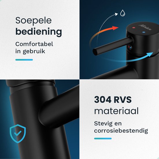 Mirlux Waschtischarmatur Schwarz - Waschtischmischer Bad - Waschtischarmatur - Waschtischarmatur / WC-Armatur - Wasserhahn - Kalt- und Warmwasserarmatur - Toilettenarmatur Kalt- und Warmwasser