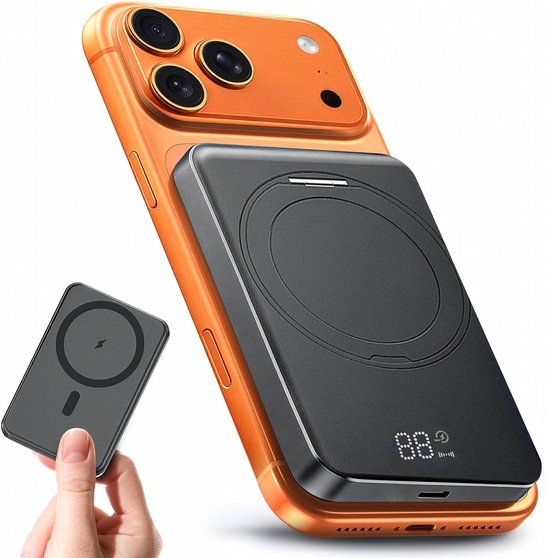 Strolox Powerbank – 12.000 mAh – Kompatibel mit dem MagSafe-System – Kabellose Powerbanks – Schnellladegerät – Notfallpaket – Mit Ständer