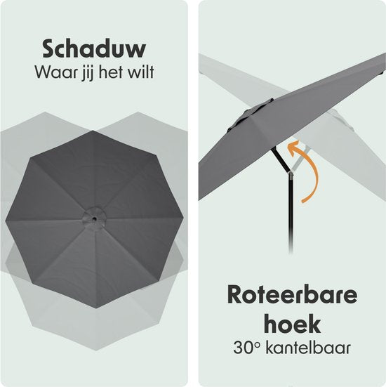 LifeGoods Sonnenschirm - Garten - Ø350 cm - 30° neigbar - Wasserdicht - UPF50+ - Dunkelgrau