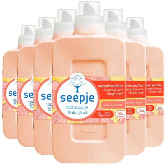 Seepje Weichspüler Sandelholz & Pfirsich – 180 Waschgänge – 6 x 750 ml – Vorteilspackung