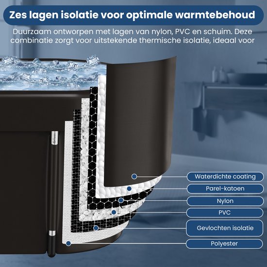 Eisbad XL - 420L - Faltbare Sitzbadewanne - mit Deckel - Eisbad - mit Zubehör - Schwarz - von Faas