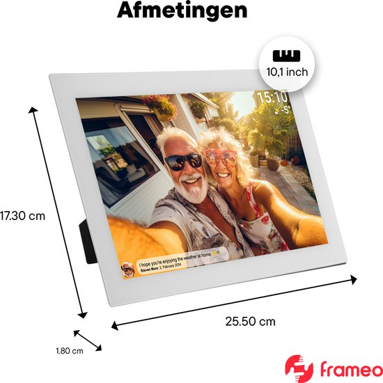 Denver Digitaler Fotorahmen - Mit 10,1-Zoll-Glasdisplay - Frameo App - WiFi - IPS-Touchscreen - 16GB - Weiß