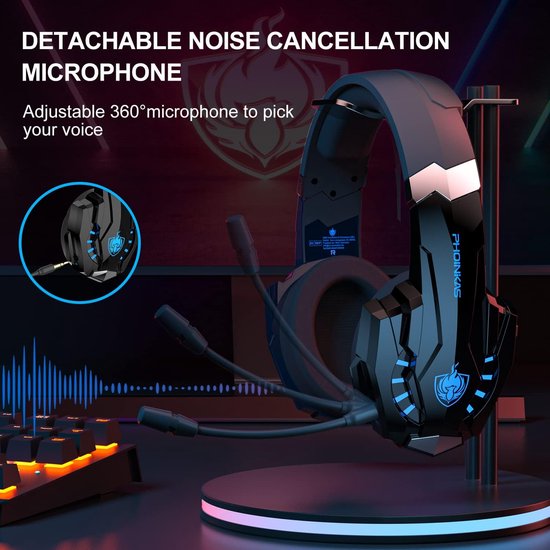 PHOINIKAS G9000 BT Bluetooth Laptop Gaming Headset mit Mikrofon Over-Ear Kopfhörer -Schwarz blau